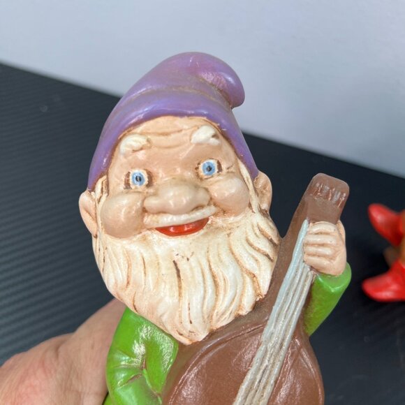 VTG Gnome Elves Dwarves Set of 2 MCM Decor 60/70’s Musical Instruments Kitschy - Picture 6 of 9
